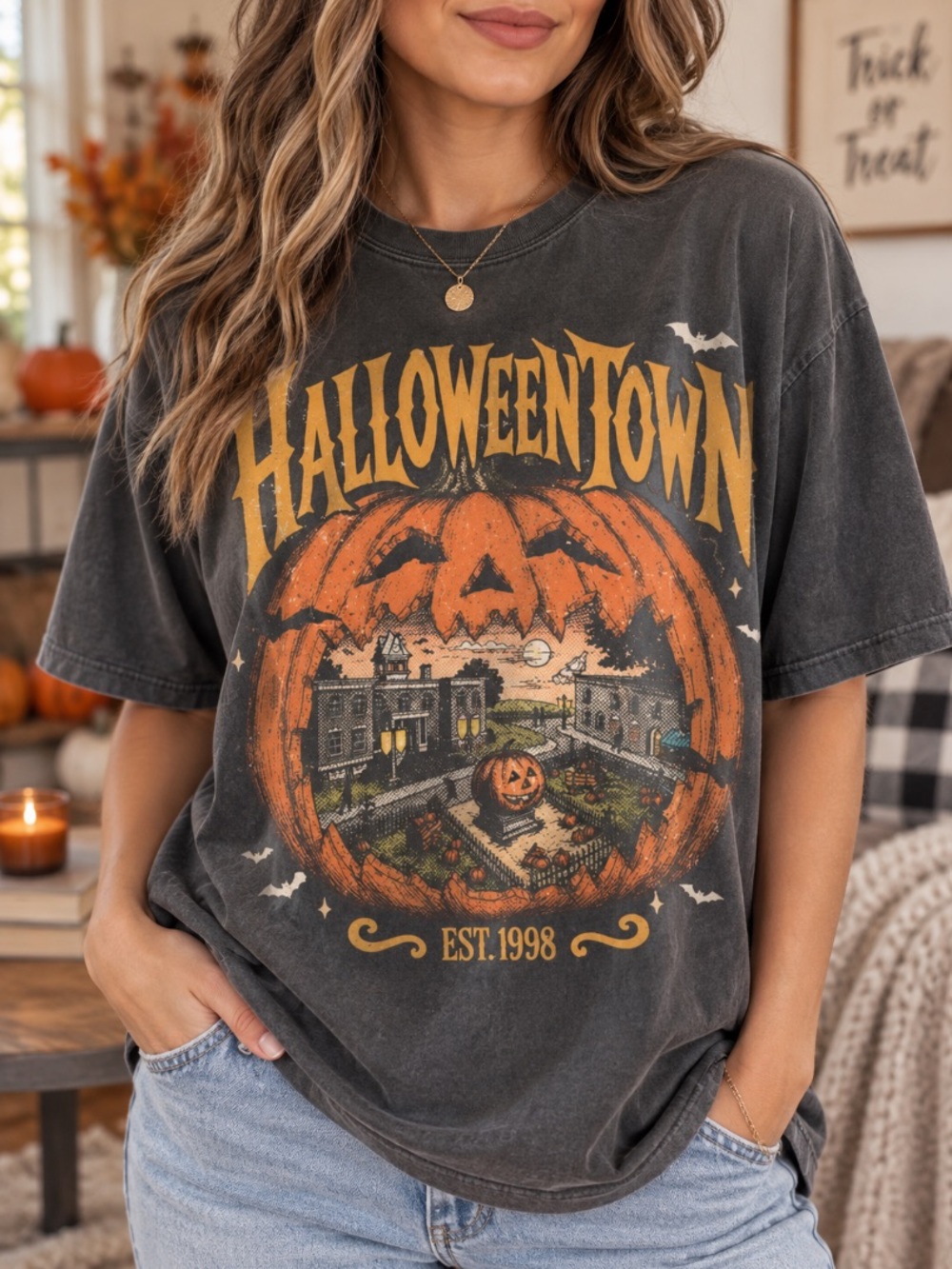 Halloweentown Est 1998 Pumpkin Graphic Shirt Comfort Colors Tee - Picture 2 of 9